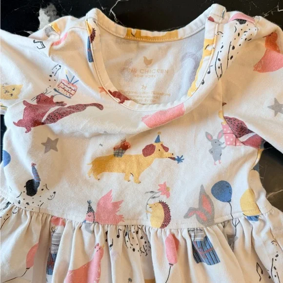 Pink Chicken Multicolor Animal Print Kids Dress - Picture 2 of 2